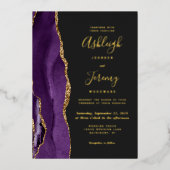 Invitation En Aluminium Mariage foncé doré moderne violet agate doré (Recto)