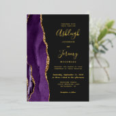 Invitation En Aluminium Mariage foncé doré moderne violet agate doré (Debout devant)