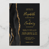 Invitation En Aluminium Mariage foncé moderne Noir Or Agate (Recto)