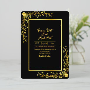 Invitation En Aluminium Mariage Fond Doré Floral Feuille D'or Papier D'alu