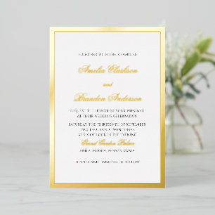Invitation En Aluminium Mariage Formel Classique Or Épais Bordure & Script