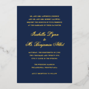 Invitation En Aluminium Mariage Formel Élégant Bleu Marine Traditionnel