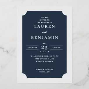 Invitation En Aluminium Mariage Formel Élégant en Bleu Marine