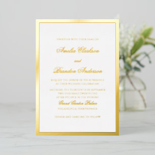 Invitation En Aluminium Mariage Formel Luxueux Bordure Or Écriture
