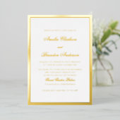 Invitation En Aluminium Mariage Formel Luxueux Gold Border Script (Debout devant)