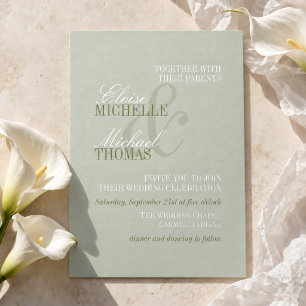 Invitation En Aluminium Mariage Formel Vert Sauge Écriture Moderne