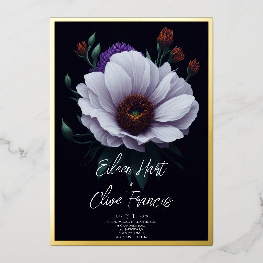 Invitation En Aluminium Mariage frontalier en or foncé d'hiver blanc moder (Recto)