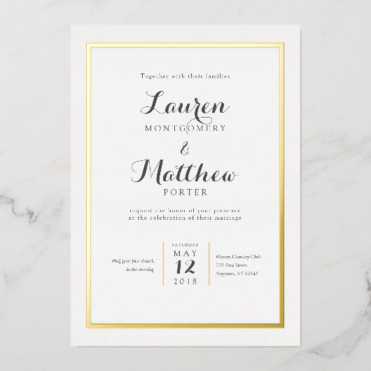 Invitation En Aluminium Mariage frontalier moderne élégant classique (Recto)