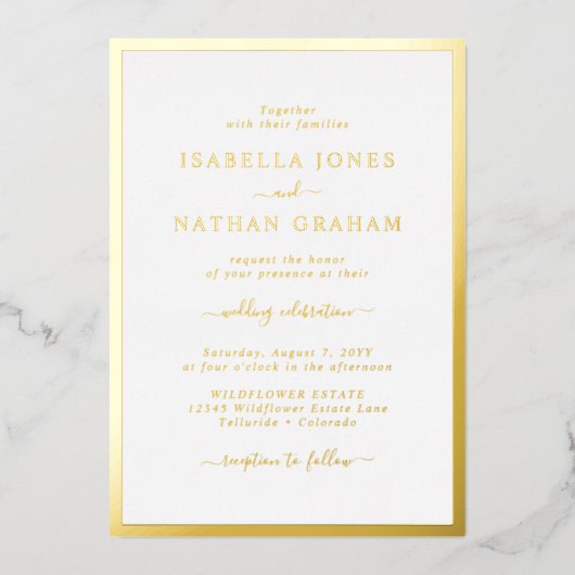 Invitation En Aluminium Mariage frontière or (Recto)