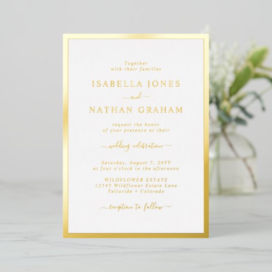Invitation En Aluminium Mariage frontière or (Debout devant)
