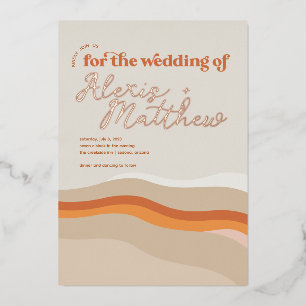 Invitation En Aluminium Mariage funky rétro orange pêche et or dans le dés