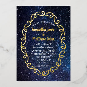 Invitation En Aluminium Mariage Galaxie Cosmos Ciel Papier Doré