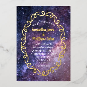Invitation En Aluminium Mariage Galaxie Cosmos Ciel Papier Doré