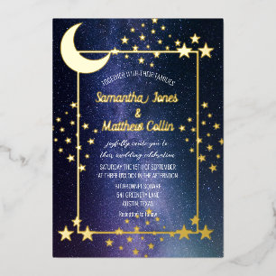 Invitation En Aluminium Mariage Galaxie Cosmos Lune Ciel Feuille d'Or