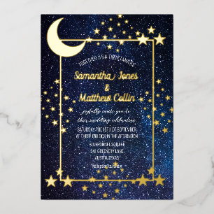 Invitation En Aluminium Mariage Galaxie Cosmos Lune Ciel Feuille d'Or