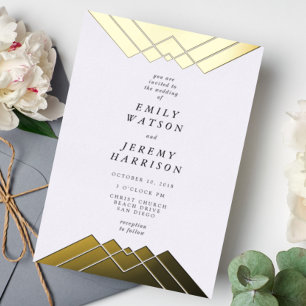 Invitation En Aluminium Mariage Gatsby Géométrique Doré Pressé