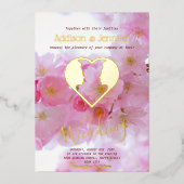 Invitation En Aluminium Mariage gay - Cerisier rose & OR (Recto)