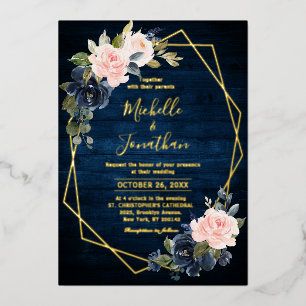 Invitation En Aluminium Mariage géométrique bleu bleu bleu bleu bleu marin