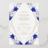 Invitation En Aluminium Mariage géométrique bleu bleu violet or (Recto)