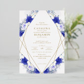Invitation En Aluminium Mariage géométrique bleu bleu violet or (Debout devant)