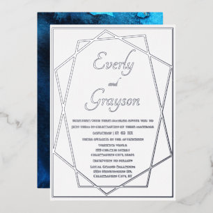 Invitation En Aluminium Mariage géométrique bleu et argent