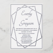 Invitation En Aluminium Mariage géométrique bleu et argent (Recto)