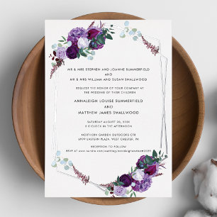 Invitation En Aluminium Mariage Géométrique Floral Moderne Argent