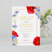 Invitation En Aluminium Mariage géométrique moderne Blue Gold (Debout devant)