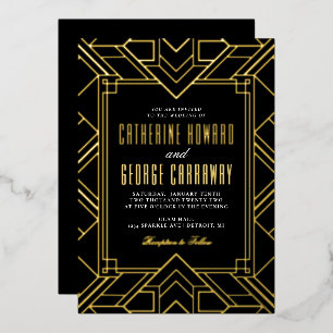 Invitation En Aluminium Mariage géométrique noir et or