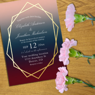 Invitation En Aluminium Mariage géométrique ombré Burgundy Navy Blush