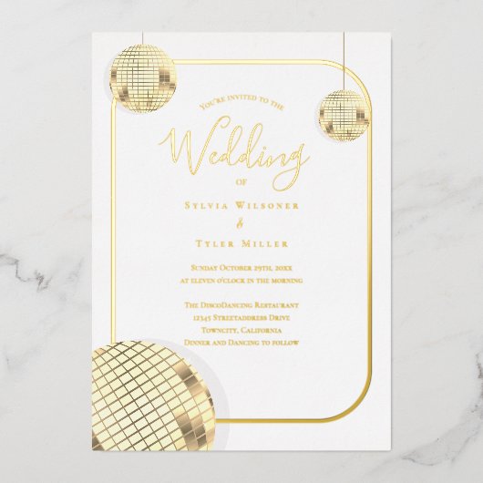 Invitation En Aluminium Mariage Gold Disco Ball (Recto)