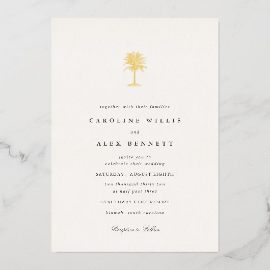 Invitation En Aluminium Mariage Gold Foil Palm Tree (Recto)