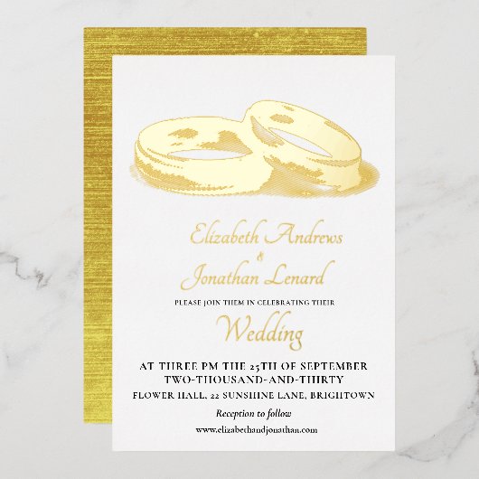 Invitation En Aluminium Mariage Gold Foil Simples Bagues Élégantes (Recto/Verso)
