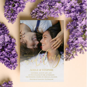 Invitation En Aluminium Mariage Gold Script photo double face