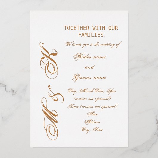 Invitation En Aluminium mariage "Gold Tone Letting" (Recto)