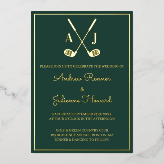 Invitation En Aluminium Mariage Golf Émeraude (Recto)