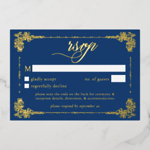 Invitation En Aluminium Mariage gothique à l'ancienne orné de bleu et d'or