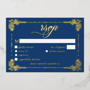 Invitation En Aluminium Mariage gothique à l'ancienne orné de bleu et d'or