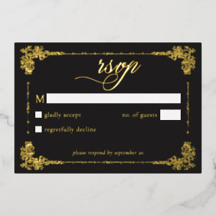 Invitation En Aluminium Mariage gothique à l'or noir orné vintage