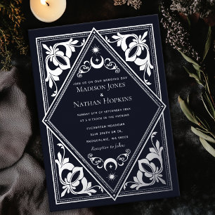 Invitation En Aluminium Mariage gothique Art nouveau céleste argenté Tarot