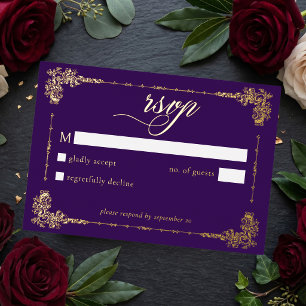 Invitation En Aluminium Mariage gothique aux motifs ornés violets et dorés