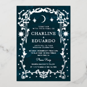 Invitation En Aluminium Mariage gothique céleste en feuille d'argent
