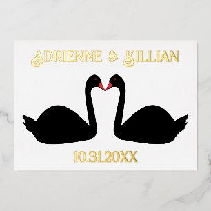 Invitation En Aluminium Mariage gothique cygnes noirs s'embrassant sur mes