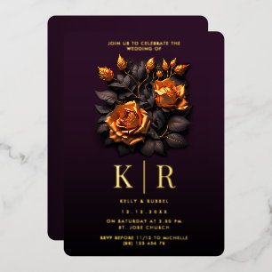Invitation En Aluminium Mariage gothique de luxe violet Roses or