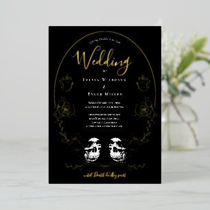 Invitation En Aluminium Mariage gothique floral crâne noir