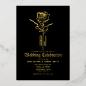 Invitation En Aluminium Mariage gothique noir et or (Recto)