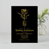 Invitation En Aluminium Mariage gothique noir et or (Debout devant)