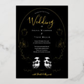 Invitation En Aluminium Mariage gothique noir floral (Recto)