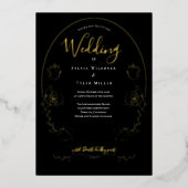 Invitation En Aluminium Mariage gothique noir floral (Recto)