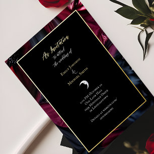 Invitation En Aluminium Mariage gothique noir rouge satin croissant de lun